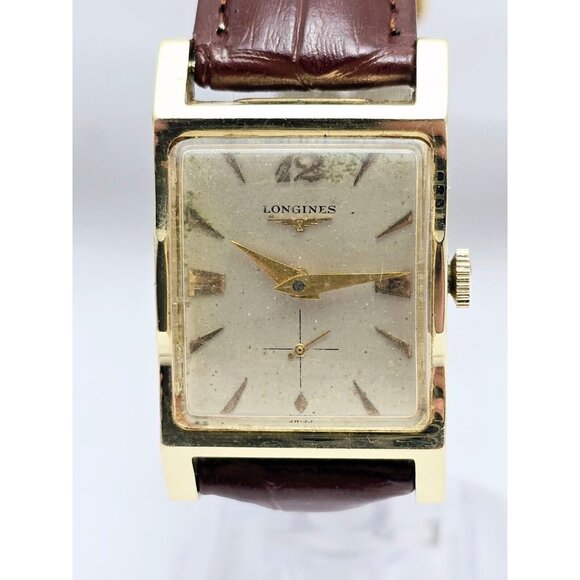 Vintage Longines 9LT 17J Jewels 14K Yellow Gold Manual Wind Brown Leather Watch